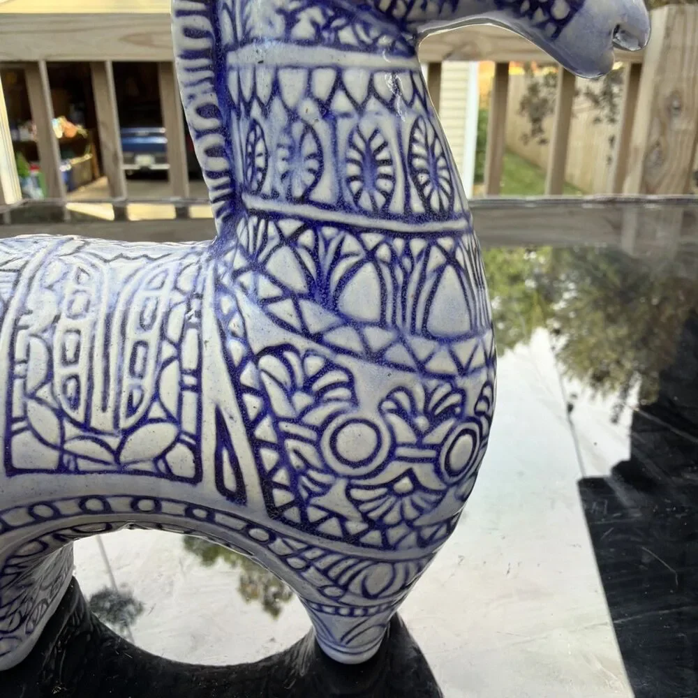 Bitossi Style Glazed Ceramic Horse Signed By Artist Mid Century 6 1/2